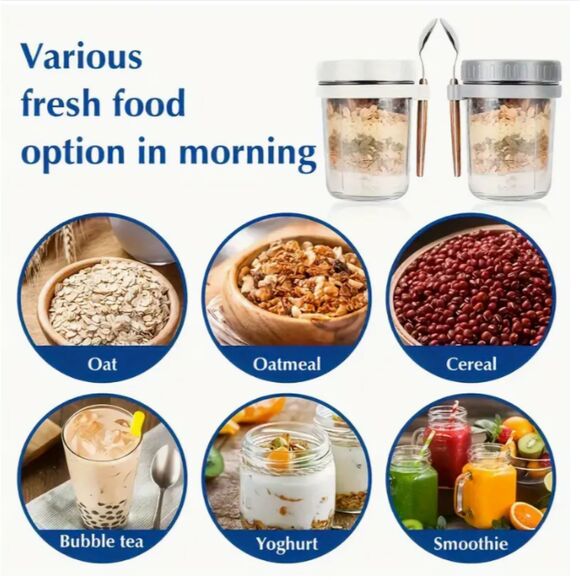 2 Pack Glass Jars With Spoons Parfait Dessert Soup Drinks Lunch - Picture 5 of 5